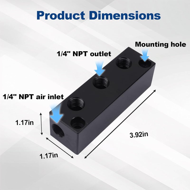 MARSTEK Air Manifold, Air Compressor Manifold, Air Hose Inline Manifold Block Splitter, Pneumatic Manifold Air Distribution Block, NPT 1/4 Inch Port (3 Way 5 Port) - Image 4